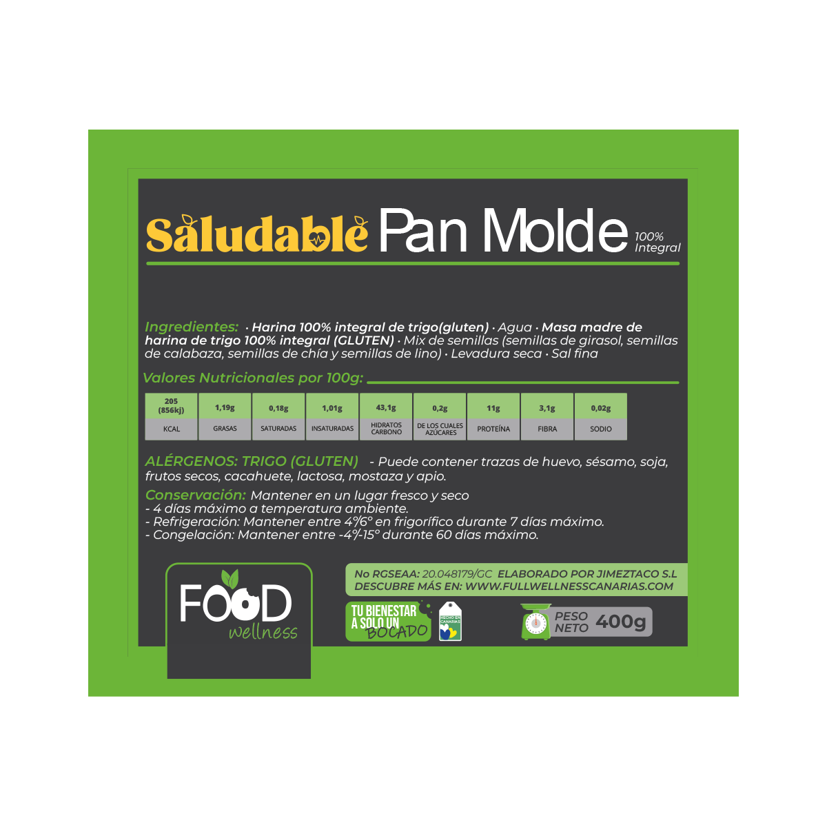 PAN DE MOLDE 100% INTEGRAL (400G)